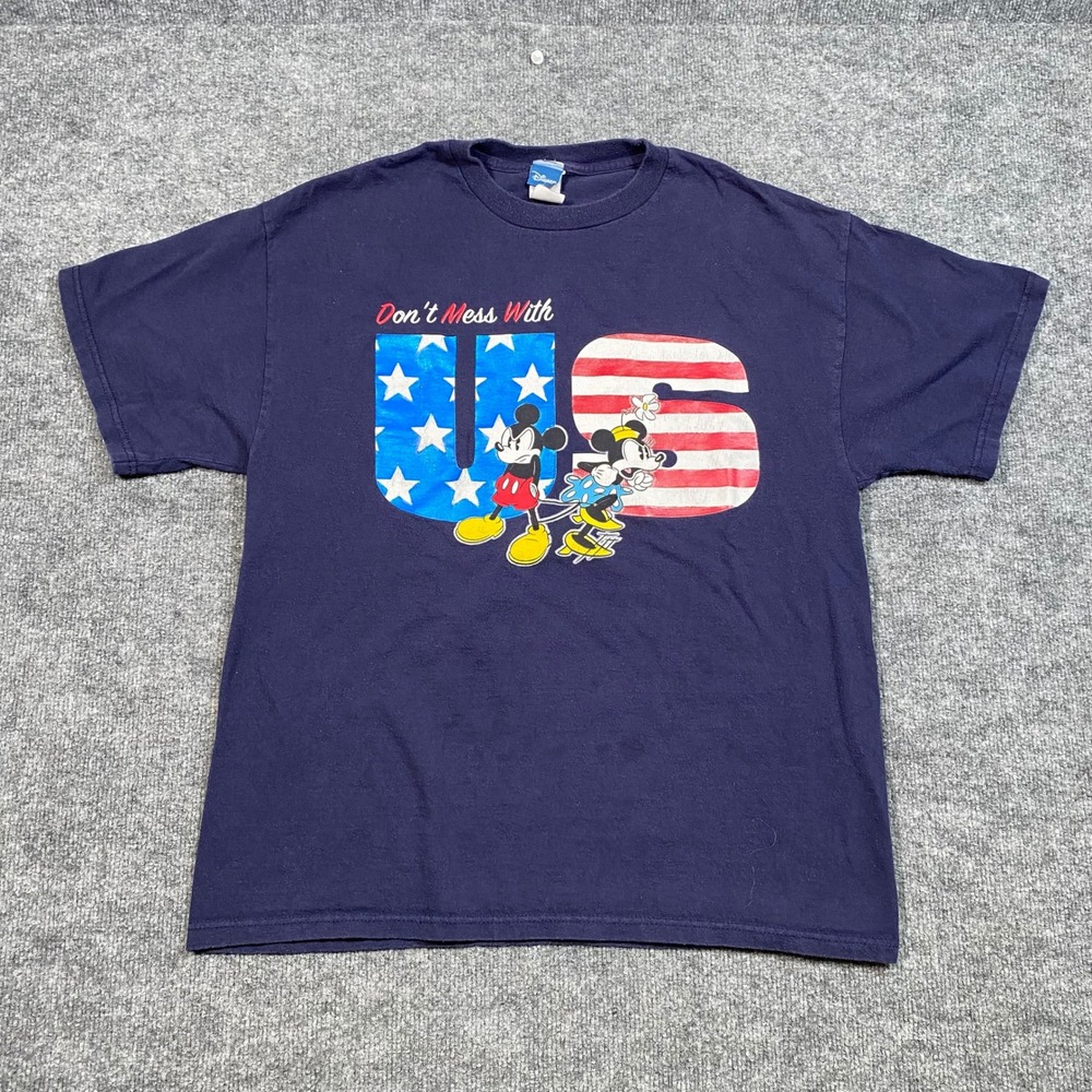 Disney Mickey Minnie Mouse Dont Mess With US Patriotic Navy T-Shirt Mens L USA